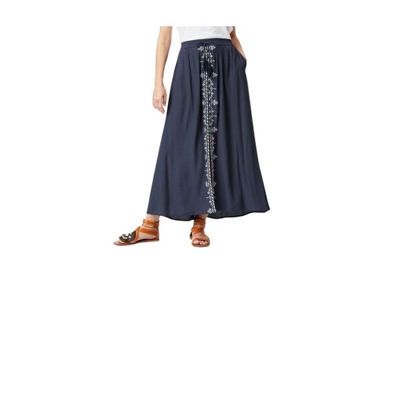 Garnet Hill Embroidered Button-Front Maxi Skirt Womens XL Viscose Blue White NEW - Picture 1 of 9